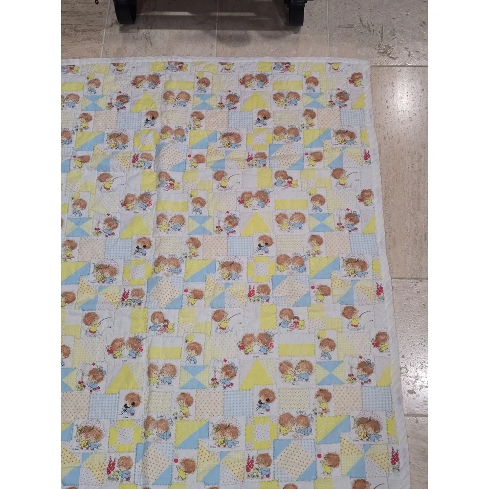 Vintage Lil Shavers Patchwork Baby‎ Quilt Child Yellow Little 1970 Mop Top Hair